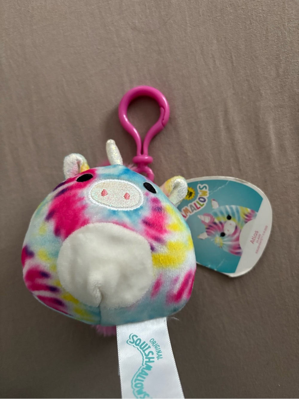 Squishmallows Tie-Dye Unicorn Clip Plush - Pink, Blue, Yellow, White